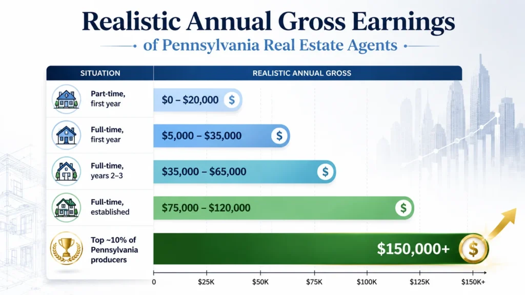 Illustrative gross earnings ranges for new, experienced and top-producing real estate agents