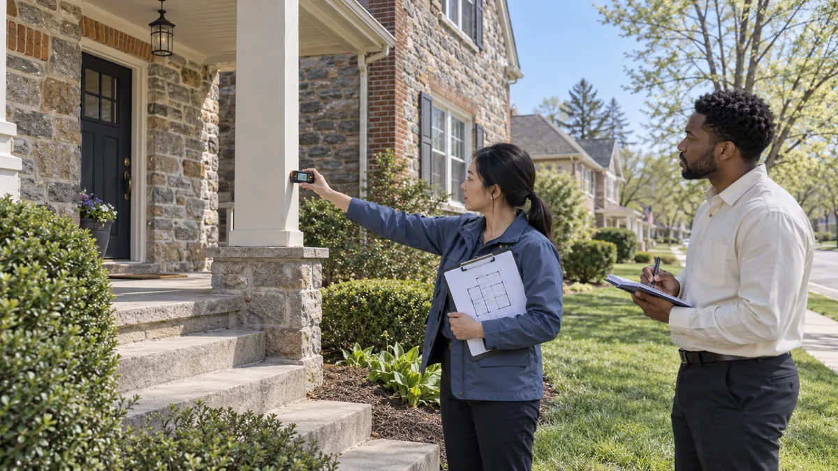 An appraiser measuring a home during a property inspection