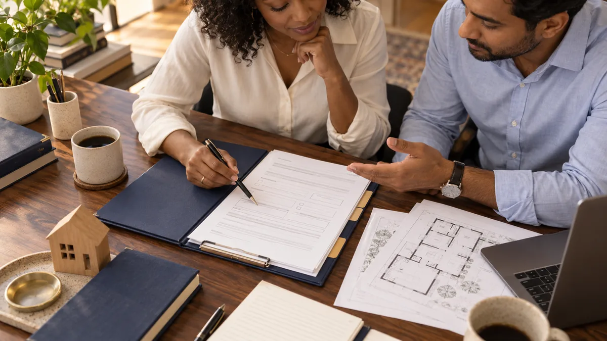 Real estate professionals reviewing an agreement of sale